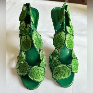 Manolo Blahnik embroidered leaf heels